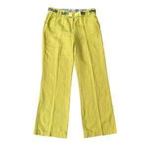 Per Una vintage 100% linen green lime wide leg pants size 14 Long
